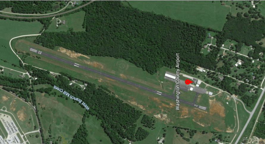 Rotated Google Map photo of the Washington County Airport